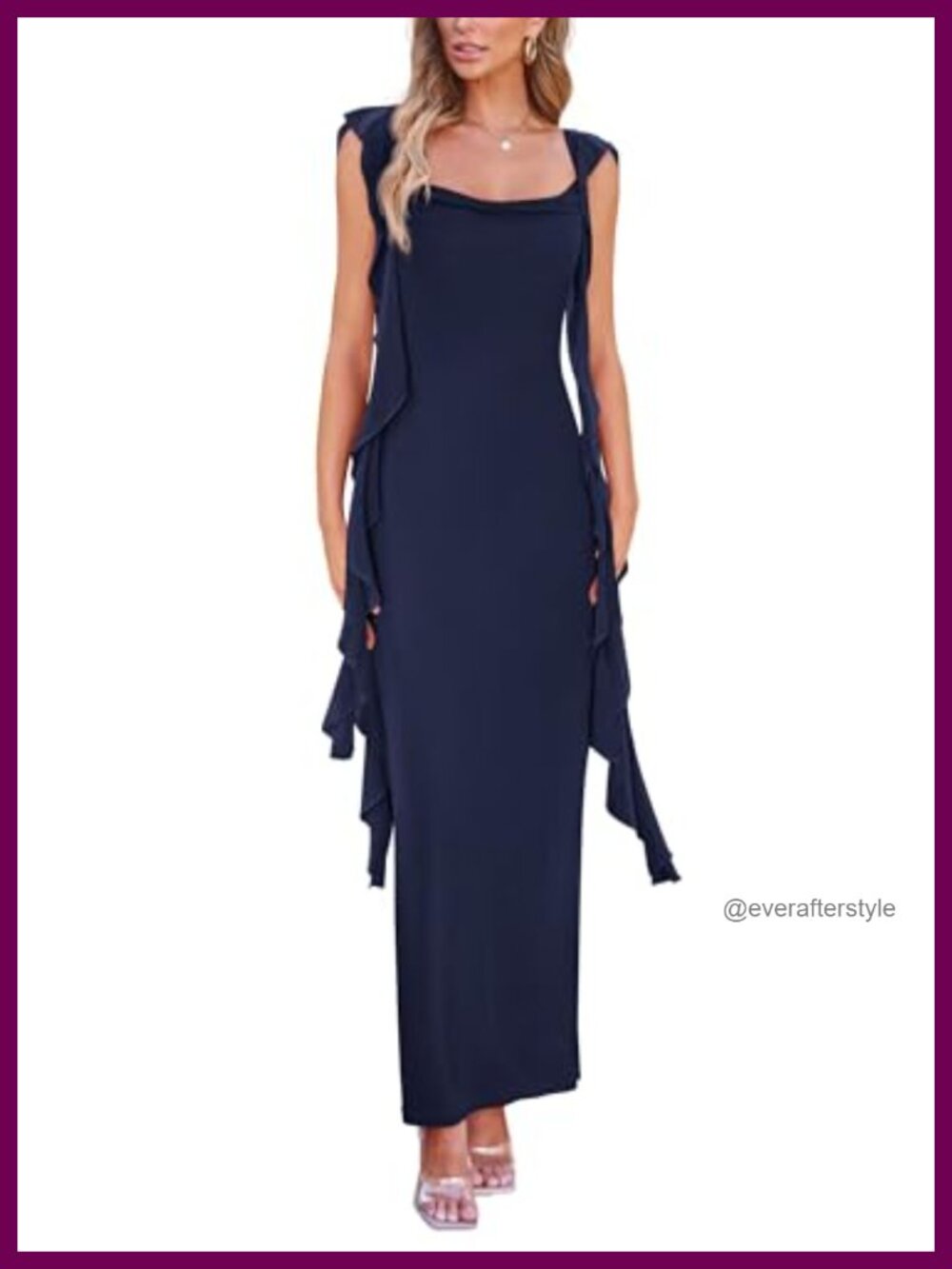 Ruffle Bodycon Maxi Dress Cap Sleeve Sweetheart Neck